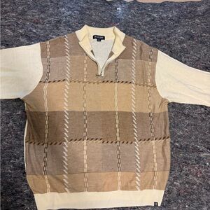 Chaps Beige and Brown Zip-Up Sweater